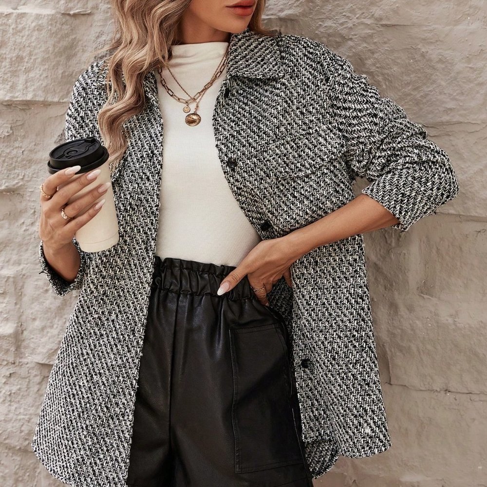 Grey Casual Womens Flap Pocket Button Front Overcoat - Picture 4 of 5